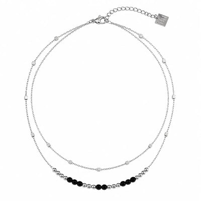 HILDA Silver (White Gold) Necklace: Two-in-One Square Beads & Round Beads in Black & Gold