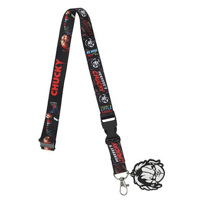 Lanière Chucky avec breloque tête noir et blanc et porte-cartes