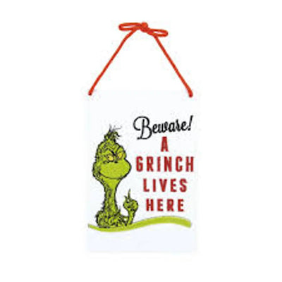 Attention! Un Grinch habite ici - Suspendu de porte