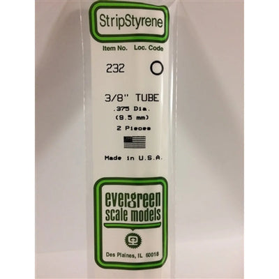 Evergreen Scale Models 232 Tube de styrène .375" (.95cm) Diamètre Paq de 2 NIB