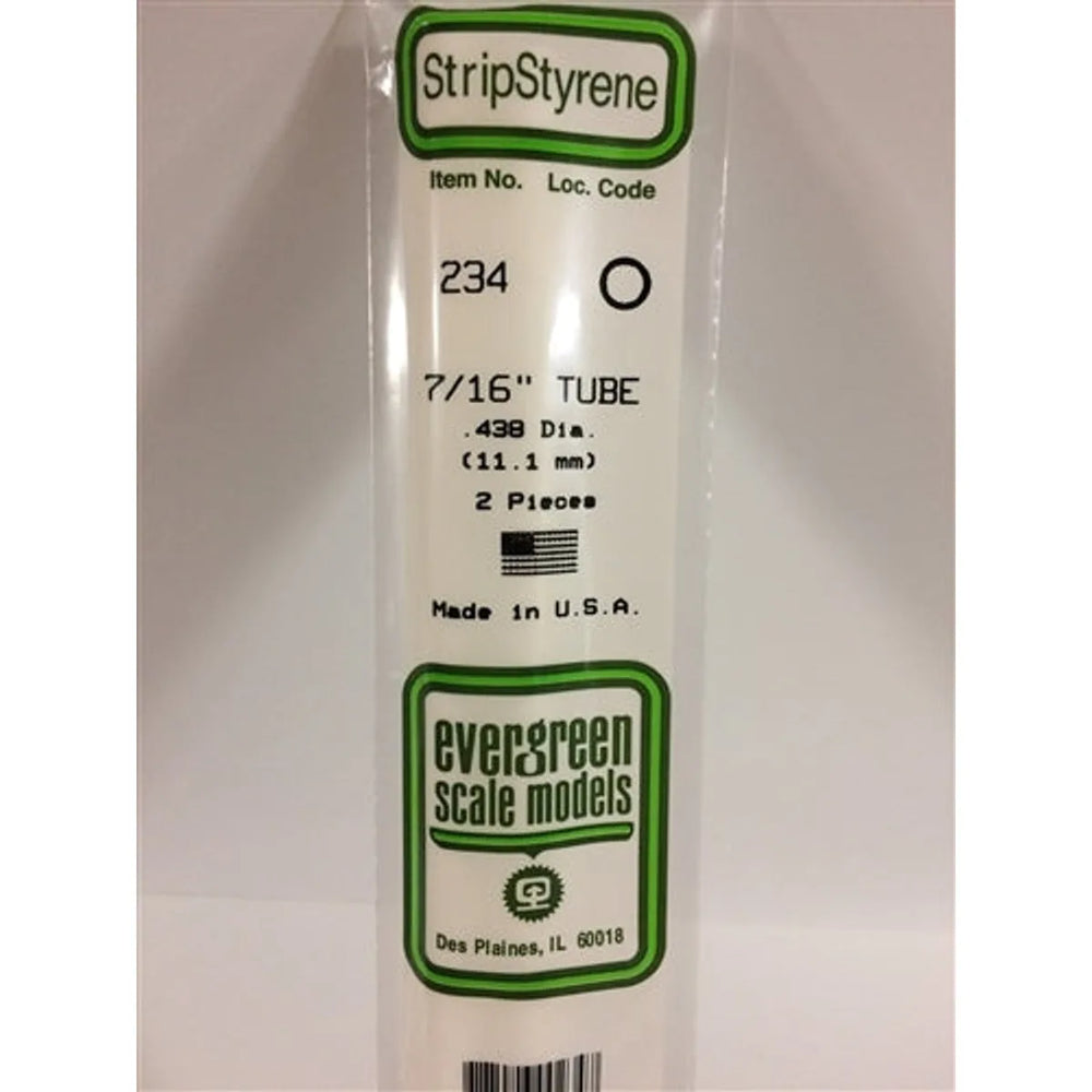 Evergreen Scale Models 234 Tube de styrène .438" (1.11cm) Diamètre Paq de 2 NIB