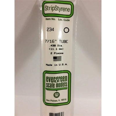 Evergreen Scale Models 234 Styrene Tube .438" (1.11cm) Diameter Pkg of 2 NIB