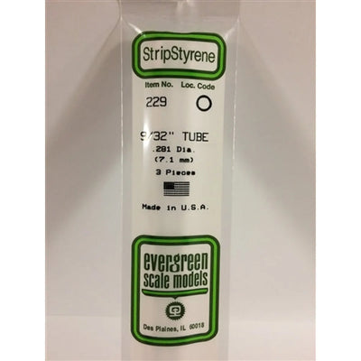 Evergreen Scale Models 229 Tube de styrène .281" (.71cm) Diamètre Paq de 3 NIB