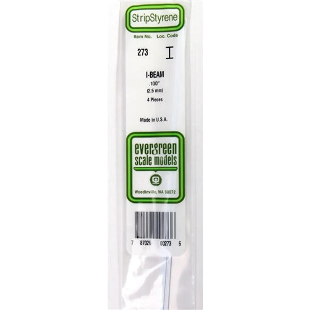 Maquettes Evergreen 273 Poutre en I styrène 14 po 0,100 po (2,5 mm) 4 pièces NIB