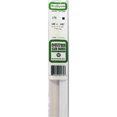 Evergreen Scale Models 175 Styrene Strip .100 X .100" (2.5 X 2.5mm) 8 strips NIB