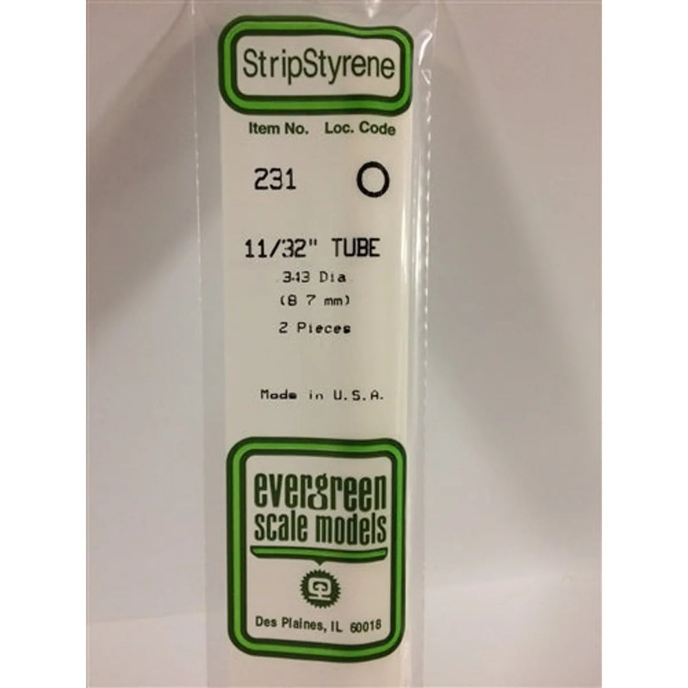 Evergreen Scale Models 231 Styrene Tube .344" (.87cm) Diameter Pkg of 2 NIB