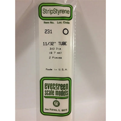 Evergreen Scale Models 231 Tube de styrène .344" (.87cm) Diamètre Paq de 2 NIB