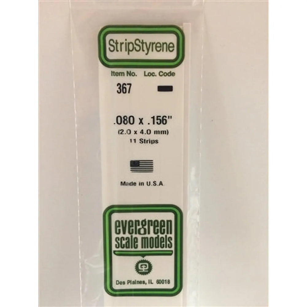 Evergreen Scale Models 367 Opaque White Styrene Strips .080" Thick 24" Long .156" Wide (2.0mm X 4.0mm X 60cm) 11 pieces NIB