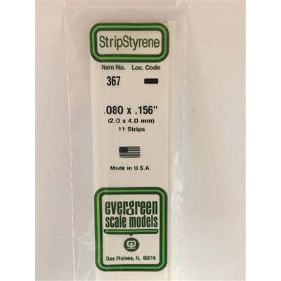 Evergreen Scale Models 367 Opaque White Styrene Strips .080" Thick 24" Long .156" Wide (2.0mm X 4.0mm X 60cm) 11 pieces NIB