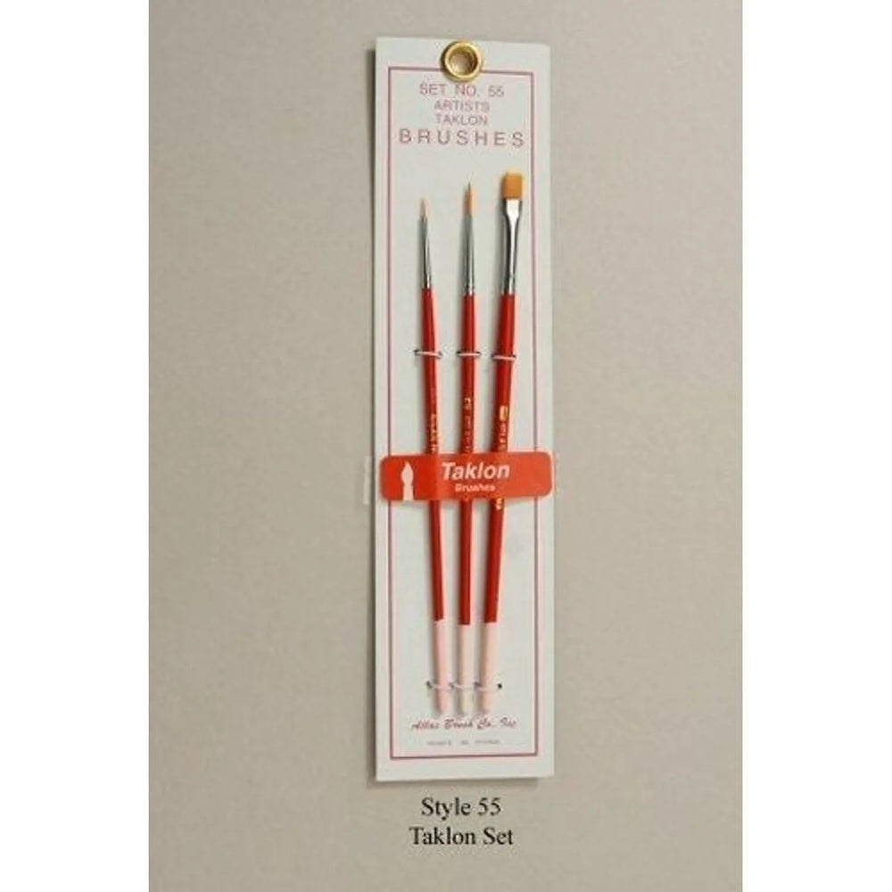 Atlas Brush Company No. 55 Artists Taklon Brushes Set of 3