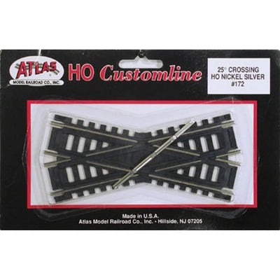 Atlas 172 HO Code 100 Traverse Personnalisée 25 Degrés 4-1/2" 11.4cm Rail Nickel-Argenté Attaches Noires NIB