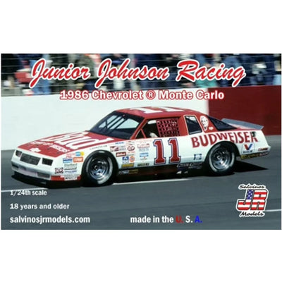 Salvinos JR Models Junior Johnson Racing 1986 CHevrolet Monte Carlo #11 Budweiser 1/24 Scale Plastic Model Kit