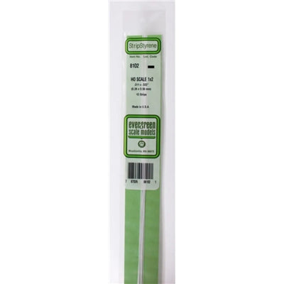 Evergreen Scale Models 8102 Bande de styrène 1x2 .011 x .022" (0,29 x 0,56 mm) 10 bandes NIB