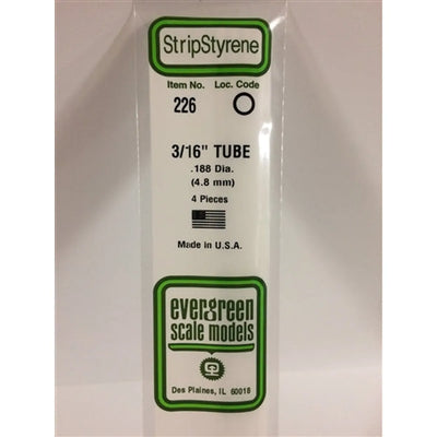 Evergreen Scale Models 226 Styrene Tube .187" (.47cm) Diameter Pkg of 4 NIB