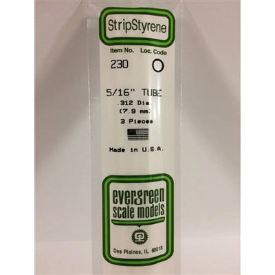 Evergreen Scale Models 230 Tube de styrène .312" (.79cm) Diamètre Paq de 3 NIB
