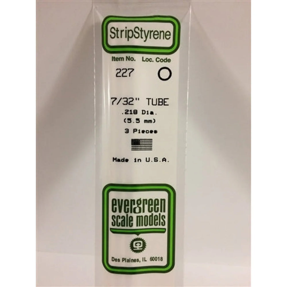 Evergreen Scale Models 227 Styrene Tube .219" (.56cm) Diameter Pkg of 3 NIB