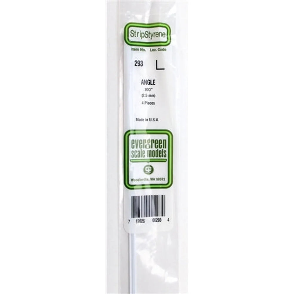 Evergreen Scale Models 293 Styrene Angle .100" (2.5mm) 4 pieces NIB