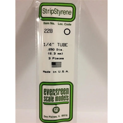 Evergreen Scale Models 228 Tube de styrène .250" (.64cm) Diamètre Paq de 3 NIB