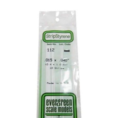 Evergreen Scale Models 112 Styrene Strip .015 X .040" (0.4 X 1.0 mm) 10 strips NIB
