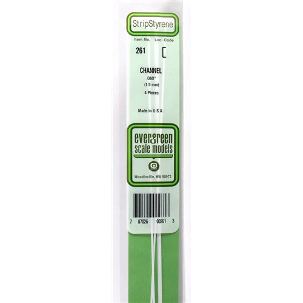 Evergreen Scale Models 261 Styrene Channel .060" (1.5mm) 4 pieces NIB