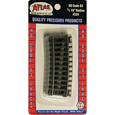 Atlas 534 Voie Courbe HO Code 83 Snap Track Section 1/3 Rayon 18" Attaches Marron Argent Nickel Paq de 4 NIB