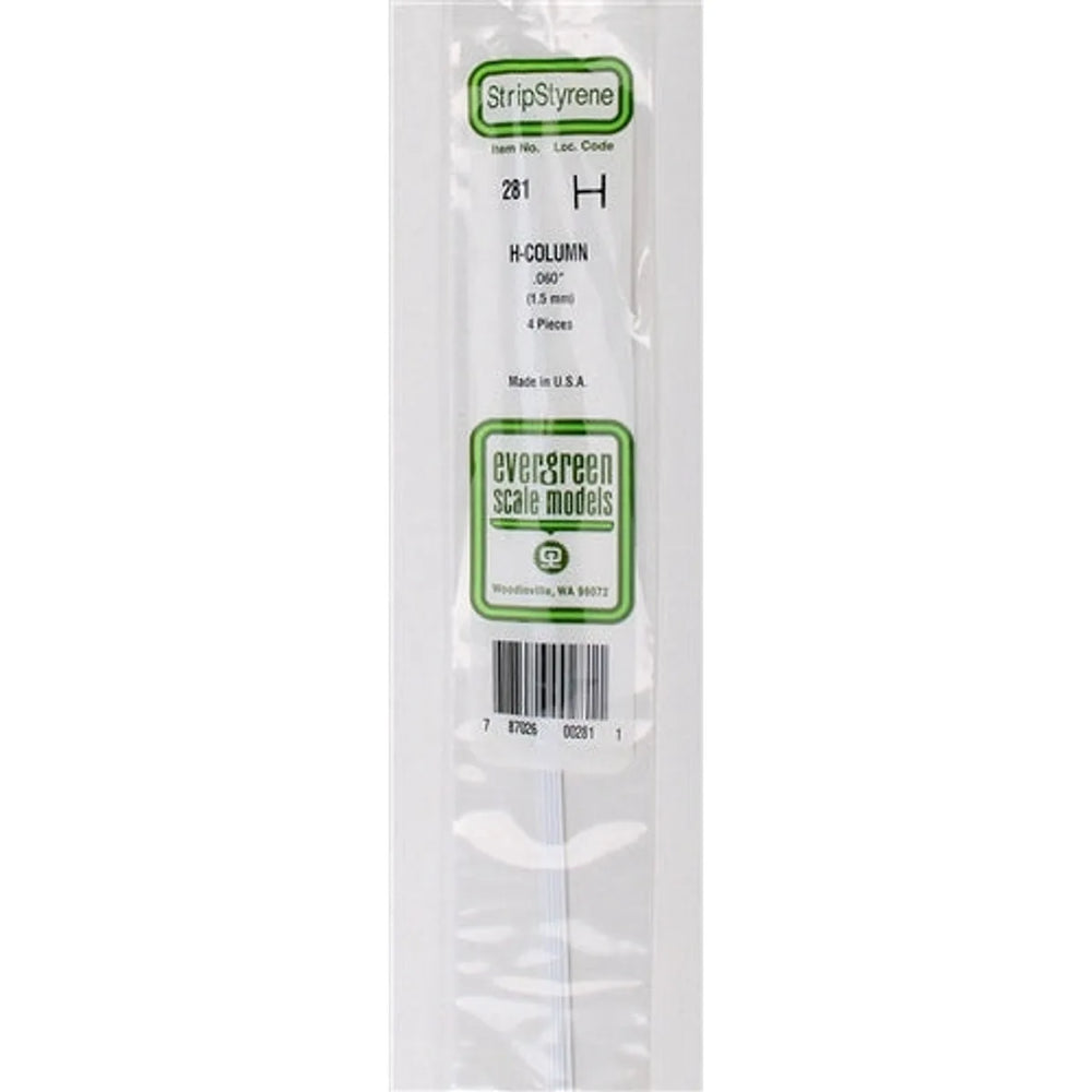 Evergreen Scale Models 281 14" Styrene H-Column .060" (.15cm) 4 pieces NIB