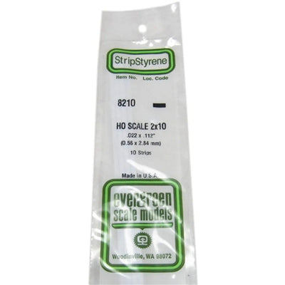 Maquettes Evergreen Scale Models 8210 Styrene 2x10 .022 x .112" (0.56 x 2.84mm) 10 bandes NIB