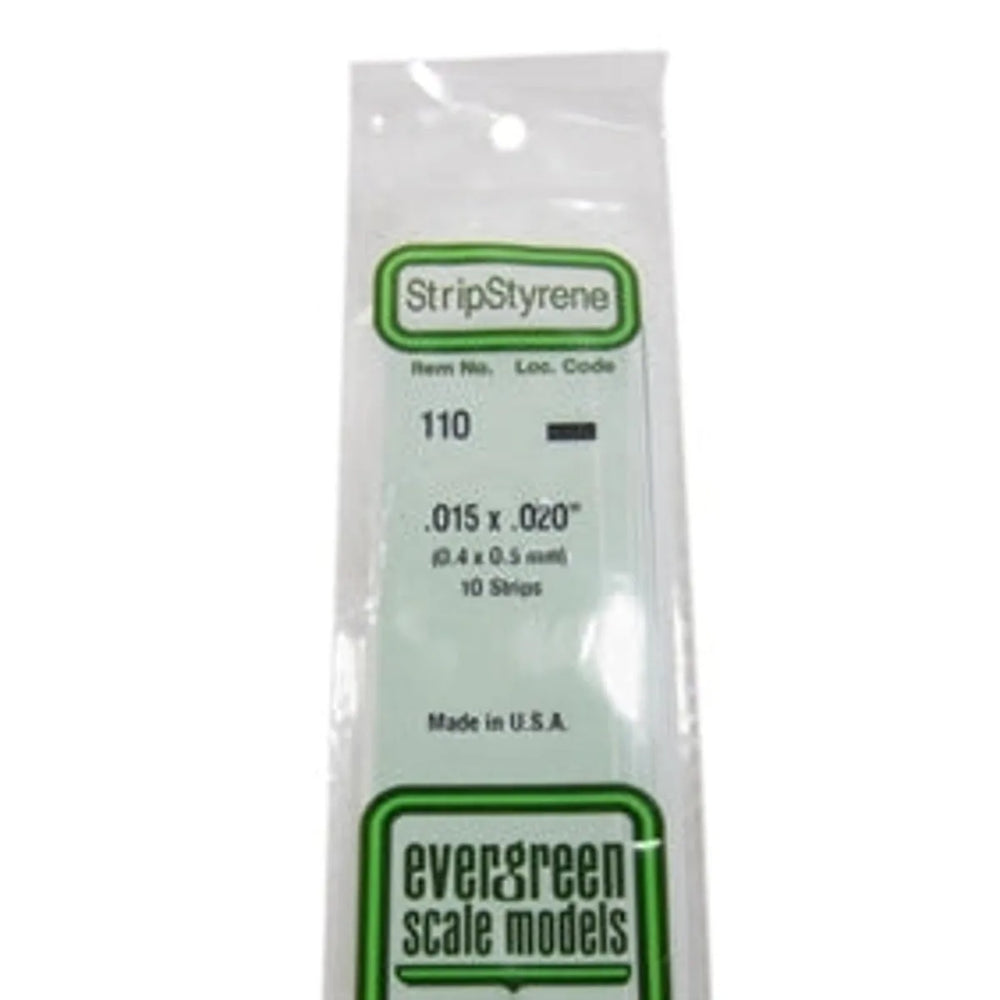 Evergreen Scale Models 110 Styrene Strip .015 x 0.02 " (0.4 x 0.5 mm) 10 strips NIB