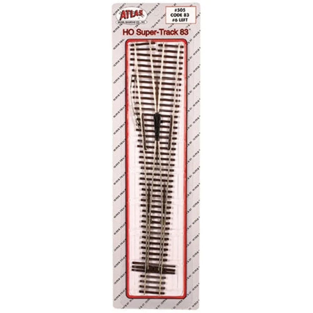 Atlas 505 HO Code 83 Super Track #6 Left Hand Turnout Brown Ties Nickel Silver NIB