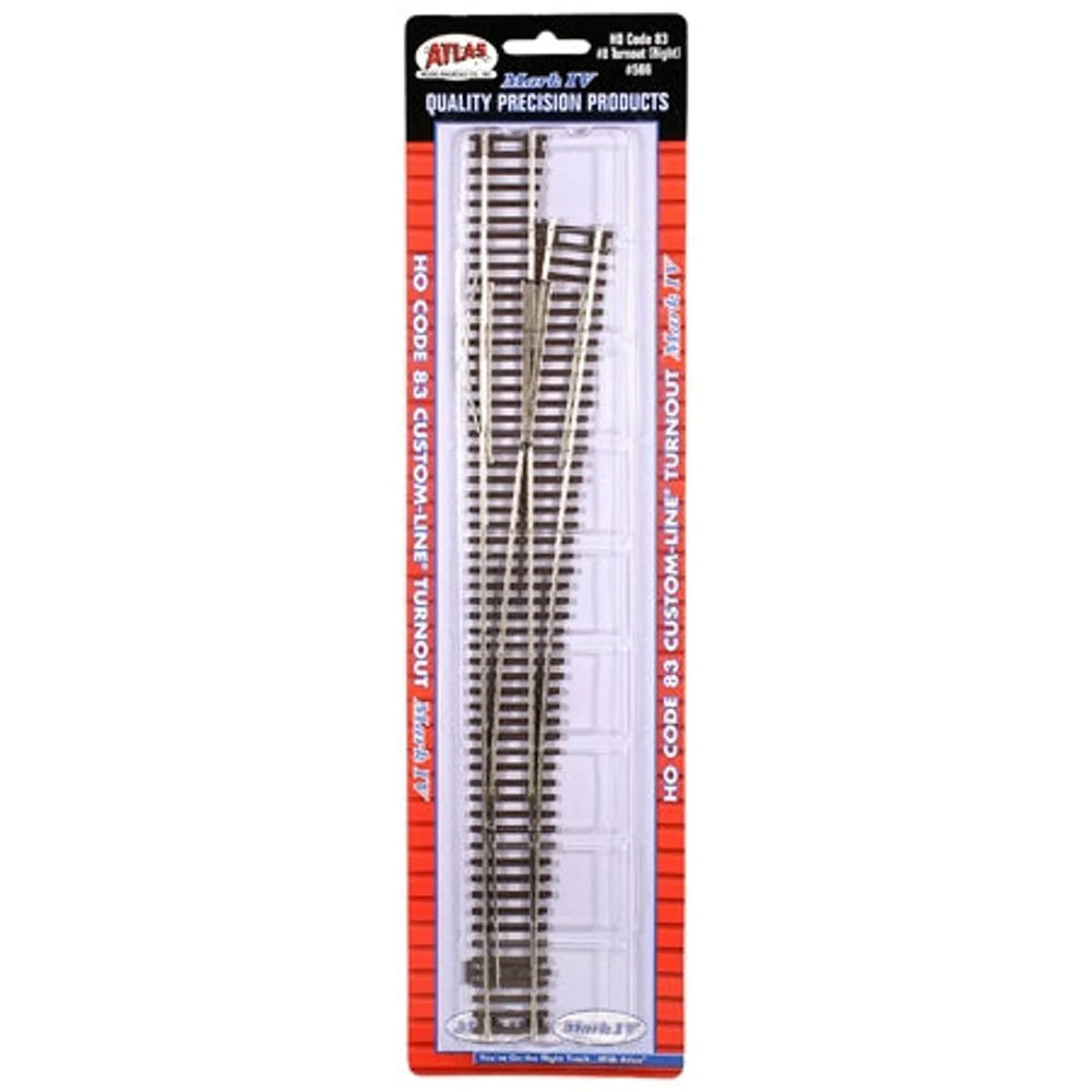 Atlas 566 HO Code 83 Customline #8 Right Hand Turnout Brown Ties Nickel Silver NIB