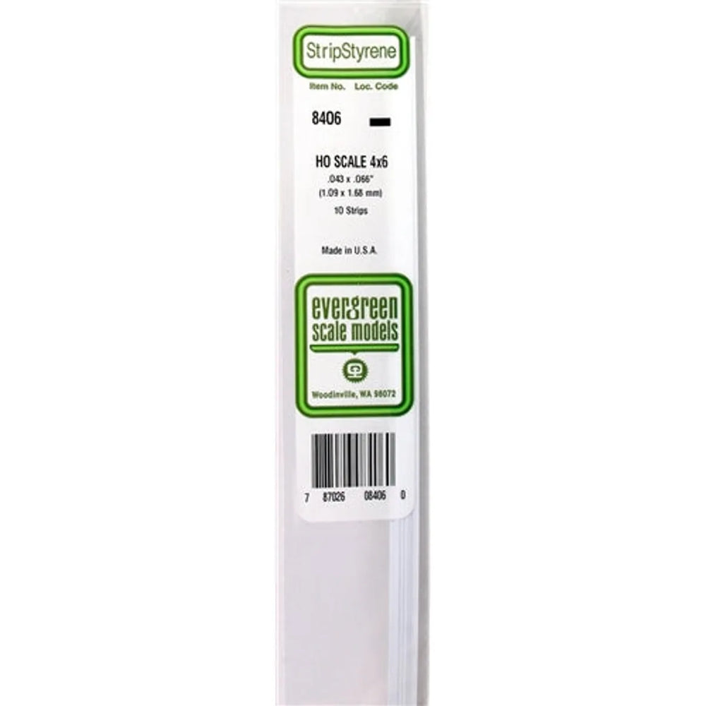 Evergreen Scale Models 8406 Styrene 4x6 .043 x .066" (1.09 x 1.68mm) 10 bandes NIB