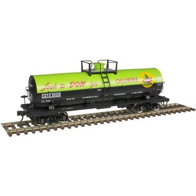 Atlas Master Line 20005482 HO Wagon-citerne de 11 000 gallons sans plateforme Dow Canada CGTX #55212 Chlore Vert Noir Rouge NIB RTR