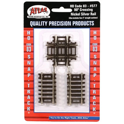 Atlas 577 HO Code 83 Traverse à 90 Degrés, Traverses Brunes, Argent Nickel (Inclut quatre sections droites de 2 po) NIB