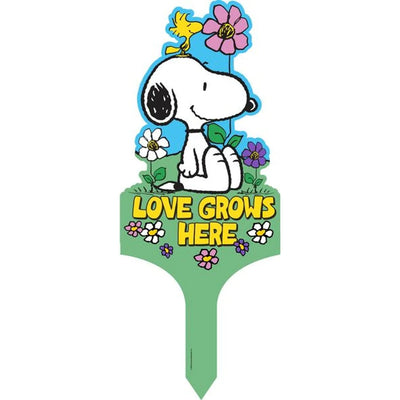 Panneau de jardin en bois « Love Grows Here » avec Snoopy des Peanuts