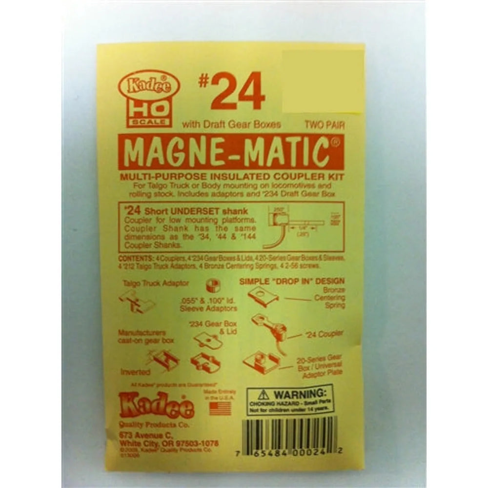 Kadee #24 HO Magne-Matic Couplage Isolé Polyvalent Court 1/4" Abaissé avec Boîtiers d'Engrenage #213 & #234 et Adaptateurs de Boggie Talgo, 2 Paires