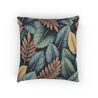 Tropical Leaf Pattern Woven Pillow | Botanical Throw Pillow, Textured Tapestry Design
