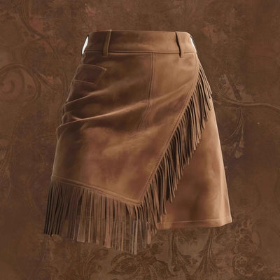 Jupe courte moulante western rétro pour femme avec franges