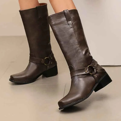 Women’s Square Toe Mid-Calf Boots – Stylish Suede Denim Boots for Fall & Winter
