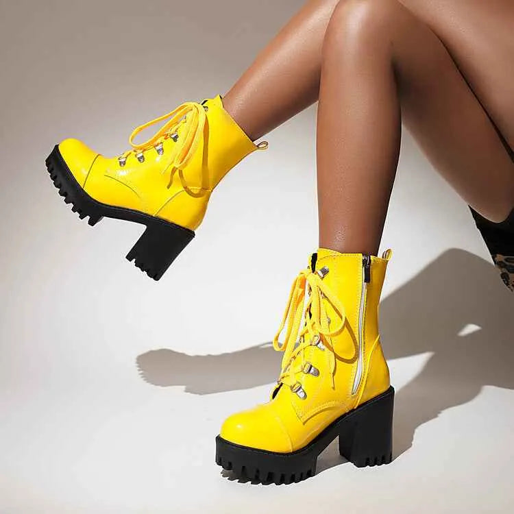 Bottes mi-mollet en cuir verni pour femme – Style équestre à talon haut, tendance