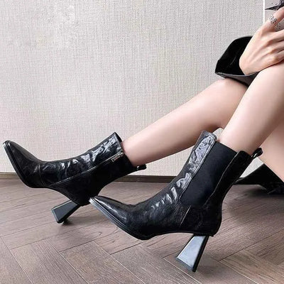 Bottines pour femmes à bout carré et talon bloc – Style européen en PU tendance