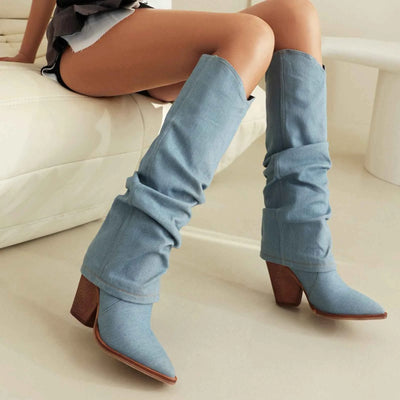 Bottes de cowboy vintage pour femmes – Bout pointu, talon bloc, tube haut, mode