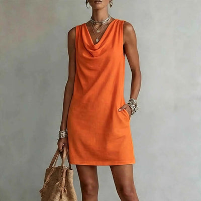Robe d'été élégante pour femme – Robe midi ajustée avec drapé col bénitier