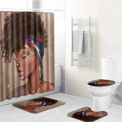 Tapis de salle de bain antidérapant – Série Femme Africaine Ensemble 3 pièces