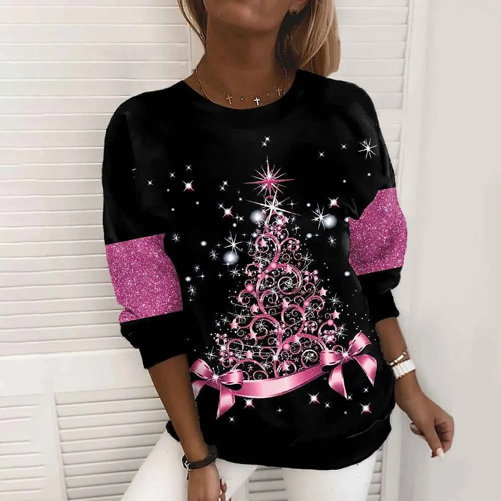 Chandail imprimé Noël pour femmes – Chandail festif à manches longues imprimé en 3D
