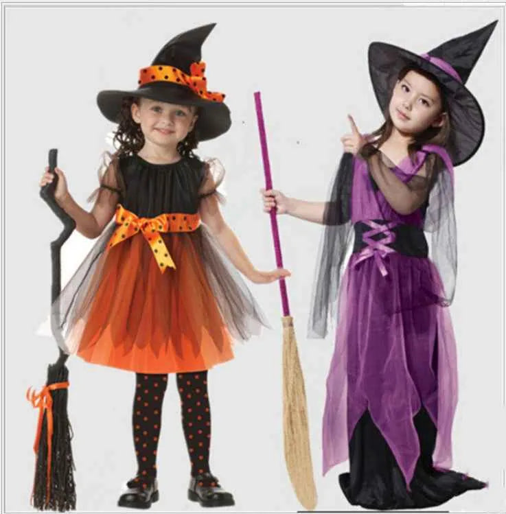 Déguisement de sorcière d'Halloween pour filles – Robe de princesse magique style sorcière