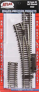 Commutateur manuel gauche Atlas HO Code 83 à attaches brunes et rail argent nickel