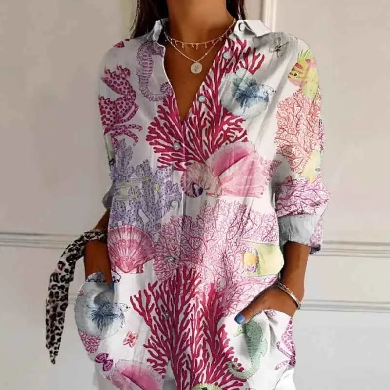 Chemise boutonnée à manches longues et imprimé floral pour femme – Haut cardigan imprimé décontracté | Tailles XS–5XL