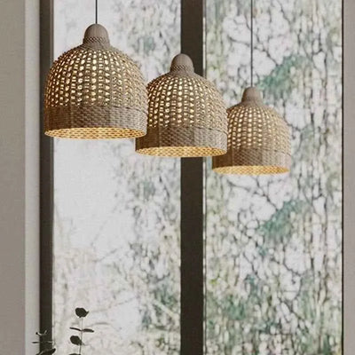 Lustre Rétro en Rotin – Lampe Suspendue Moderne pour Salle à Manger, Salon et Chambre