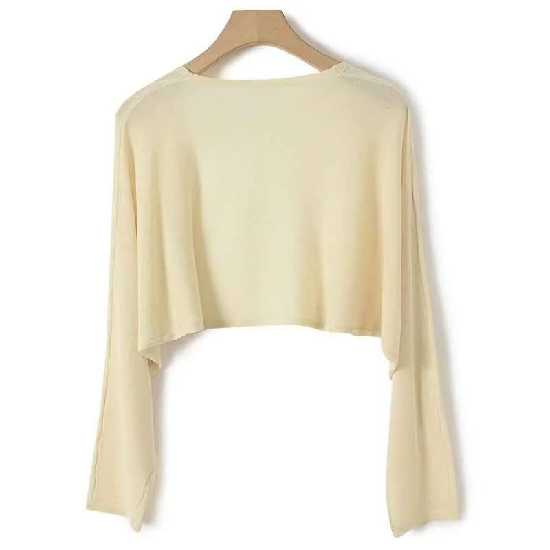 Chemise légère de protection solaire pour femmes – Manteau à manches longues en soie glacée transparente