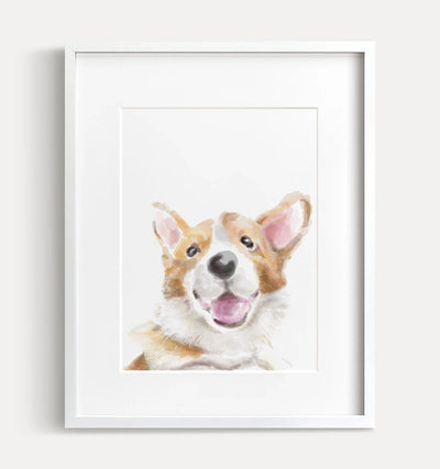 Art Mural Corgi Heureux : Peinture Aquarelle Moderne du Chiot Pembroke Welsh